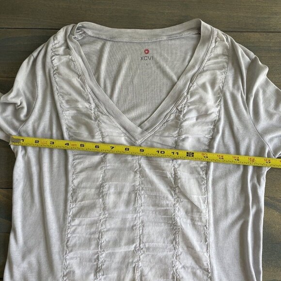 XCVI Sheer Front Legenlook V-Neck Top Long Sleeve - Gray Womens Size L (J6) - Picture 14 of 15